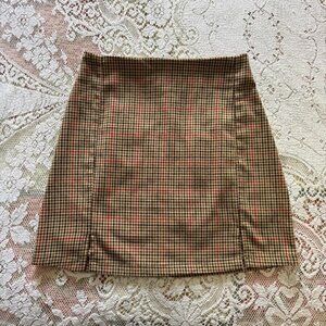 preppy girly grunge brown and red plaid mini skirt